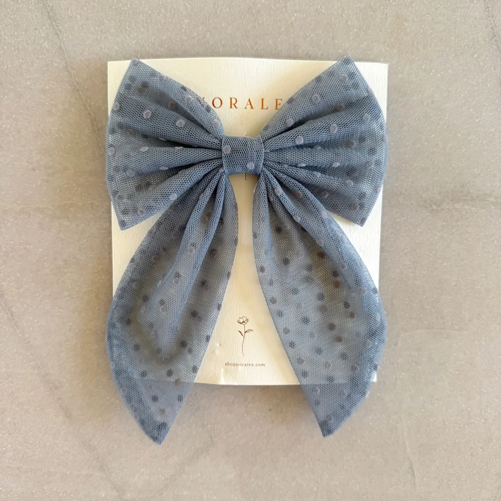 NWT Noralee Oversized Blue Polka Dot Tulle Hair Bow | Rylee + Cru